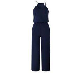 Elings Pocket Drawstring Sleeveless Wide-Leg Jumpsuit - Women Size XL  # H490